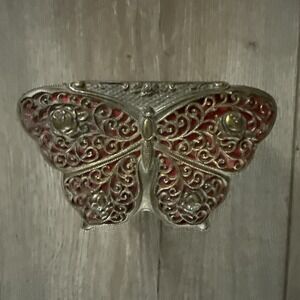 SANKYO BUTTERFLY SHAPED JEWELRY TRINKET‎ BOX 5" ACROSS 3" TALL